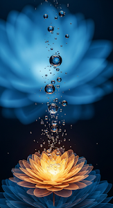 Abstract Flower with Bubbles in Blue and Orange Water