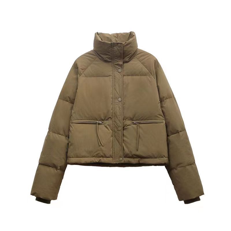 Short women's quilted jacket with stand-up collar, lined