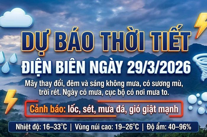 Bản tin Dự báo thời tiết ngày 29/3/2026 - Báo Điện Biên Phủ