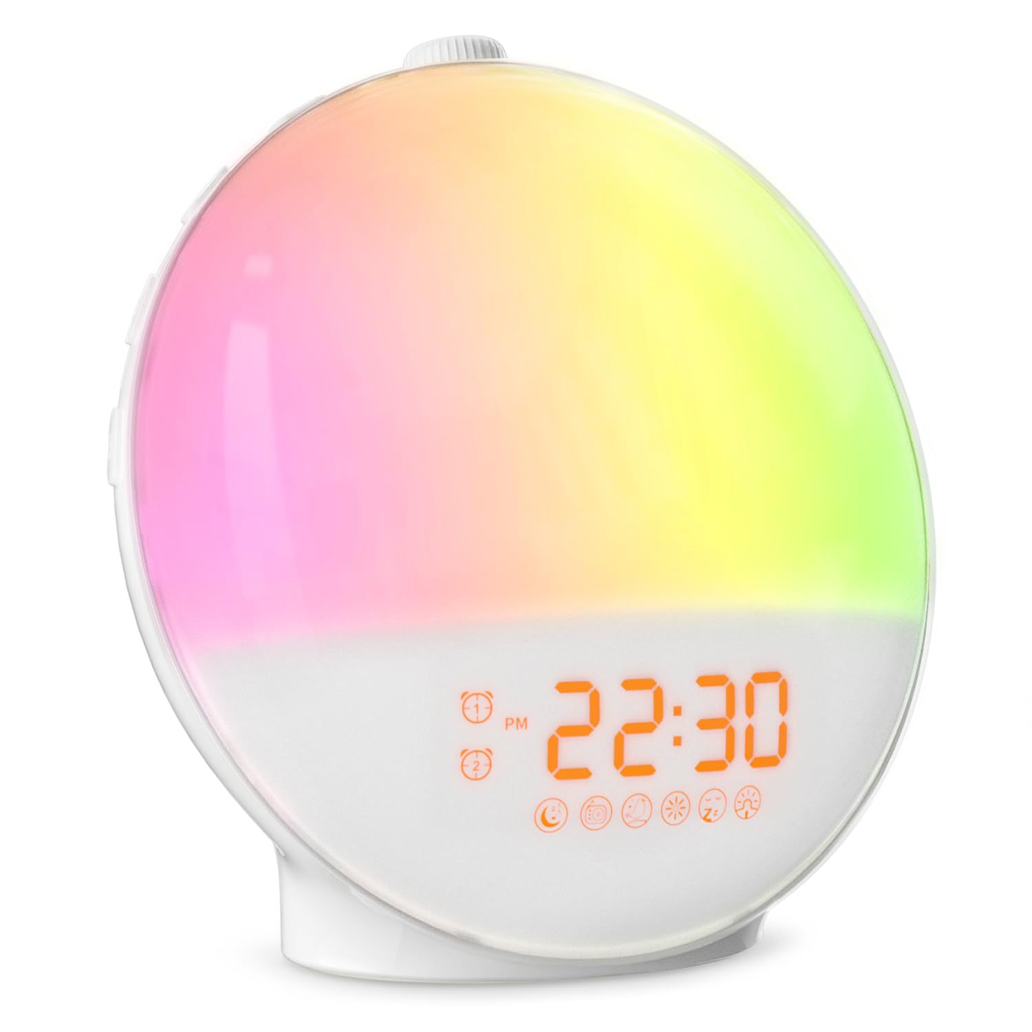 LED alarm clock with sunrise simulation and RGB night light