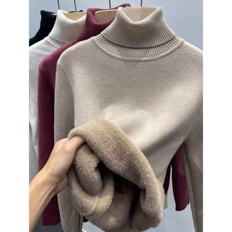 Damen-Strickpullover mit Innenfleece, hochgeschlossen