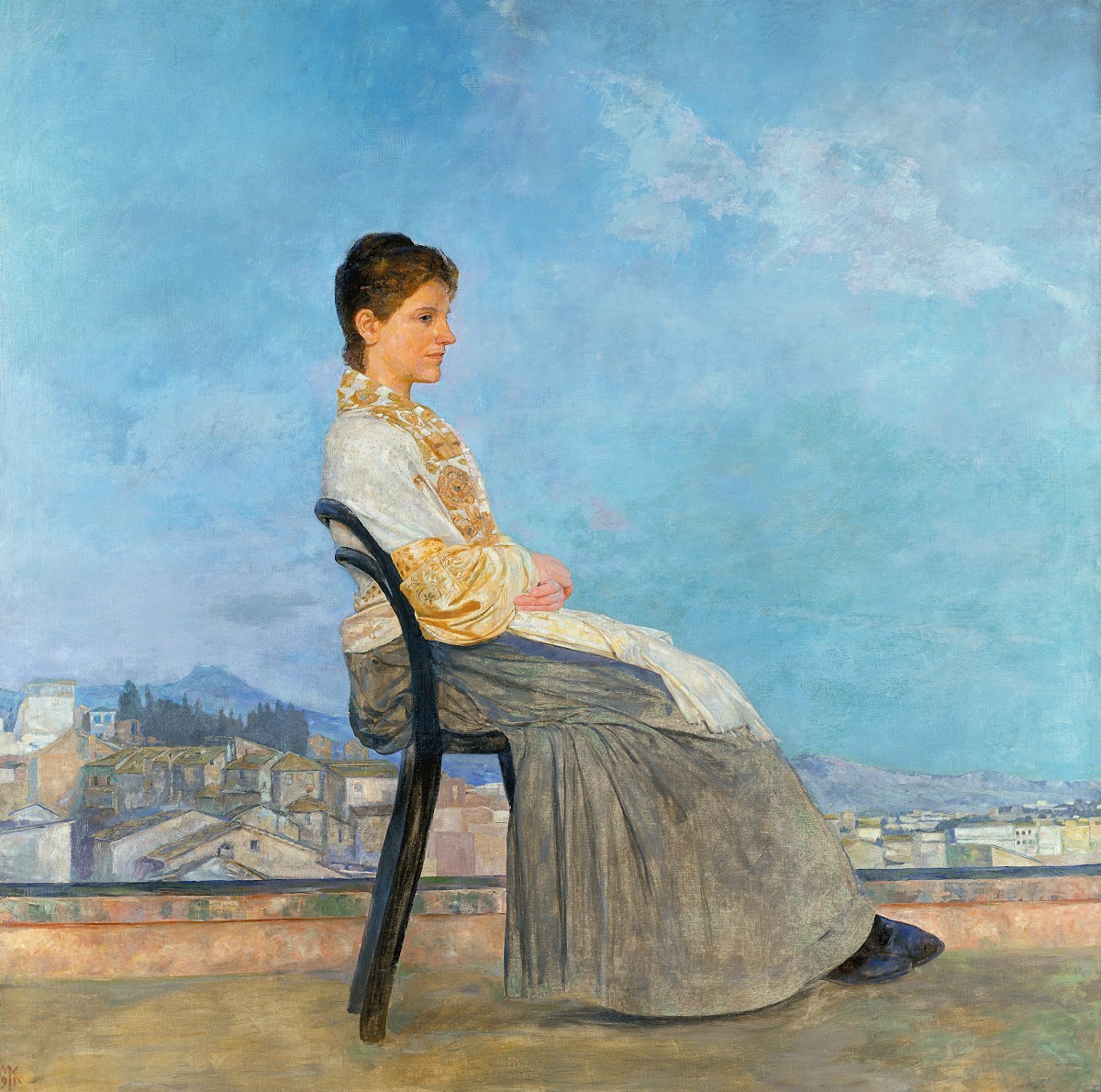 Portrait of a Roman Woman on a Flat Roof in Rome 1891