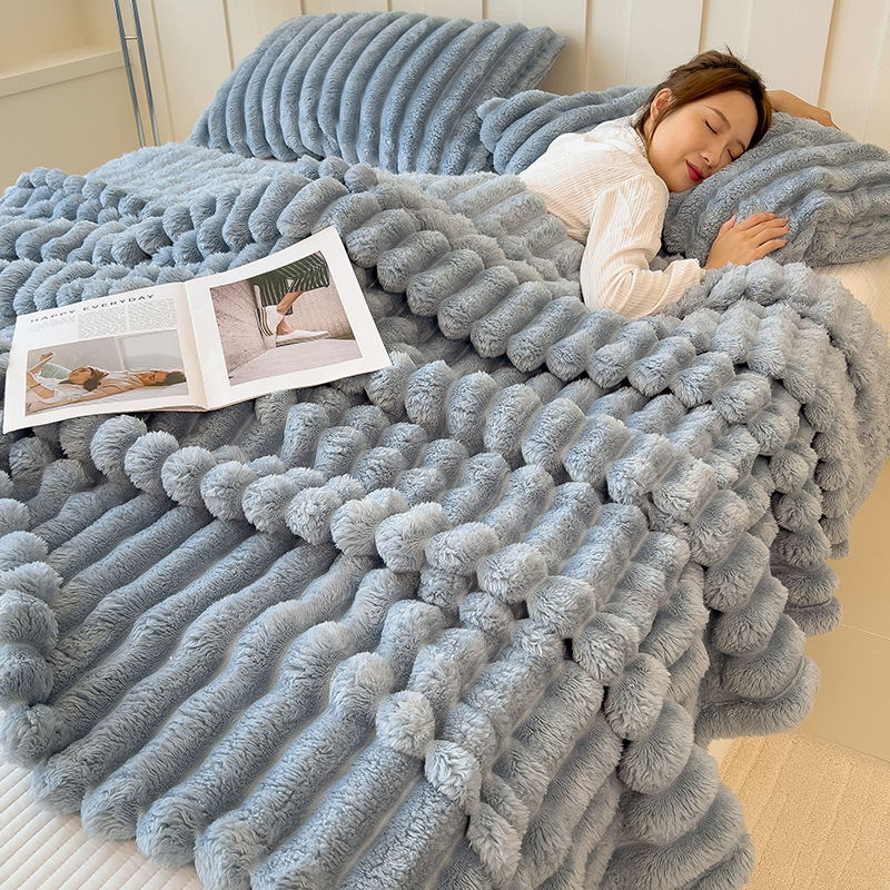 Flannel wool blanket, faux rabbit fur, under 300 g