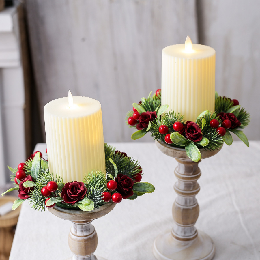 Christmas table wreath with pine cones and berries