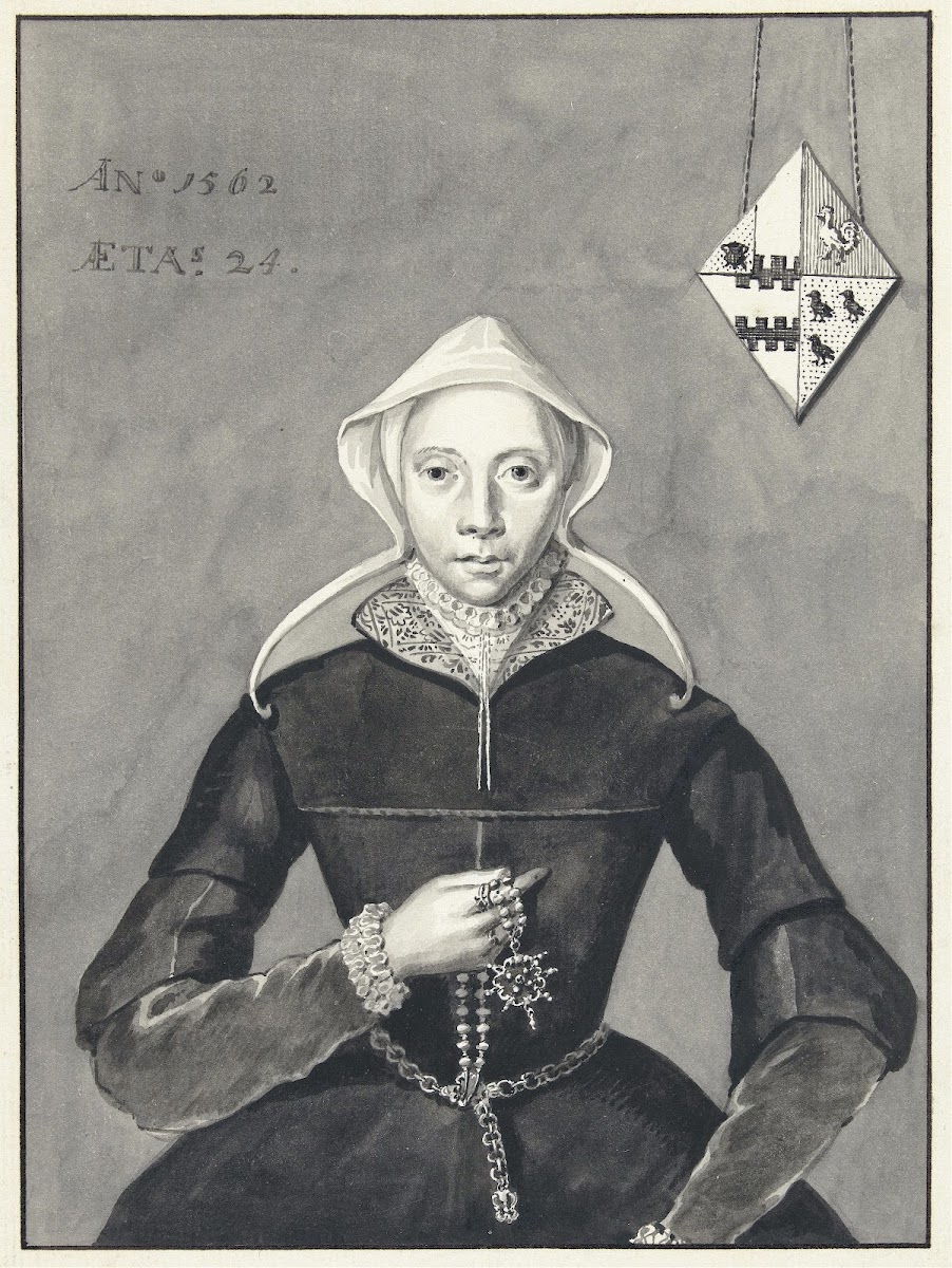 Portret van een vrouw met het wapen Van Slingelandt Brouwer 1720   1792