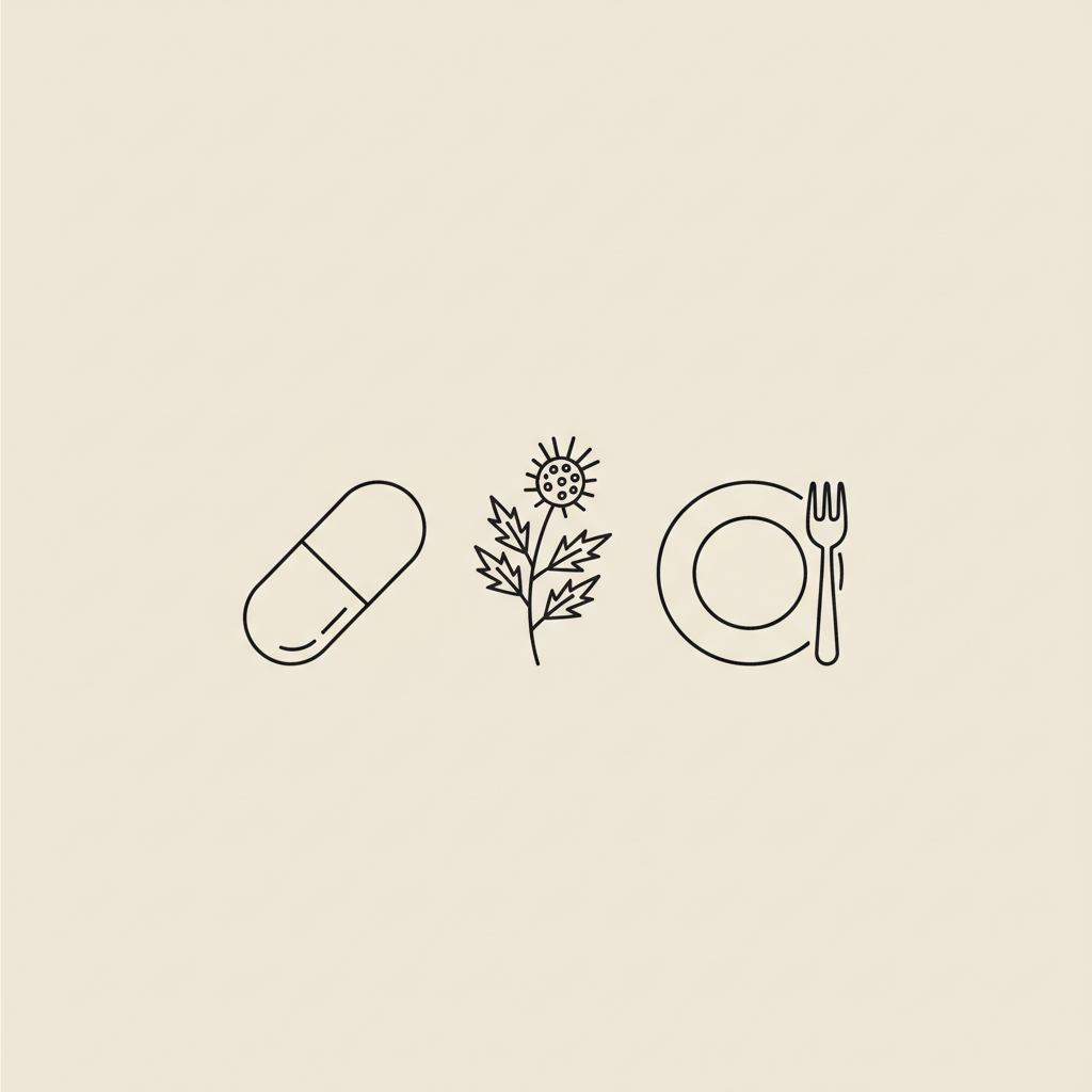 Minimal Tonum-style line illustration of a capsule, milk thistle sprig and small plate with fork on beige background — how much weight will i lose with l-carnitine?