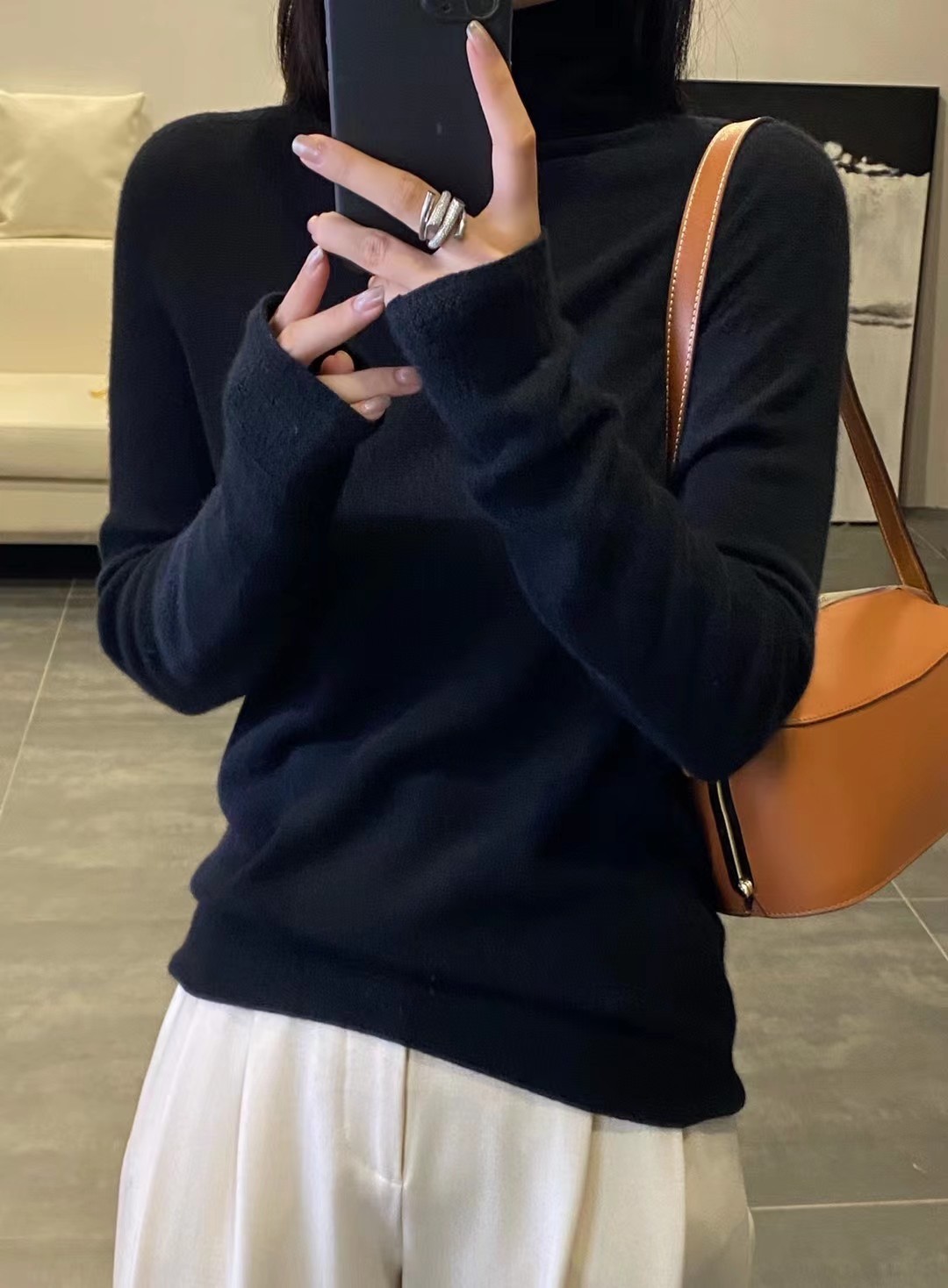 Women's Wool Sweater with Stand-Up Collar made of Pure Wool