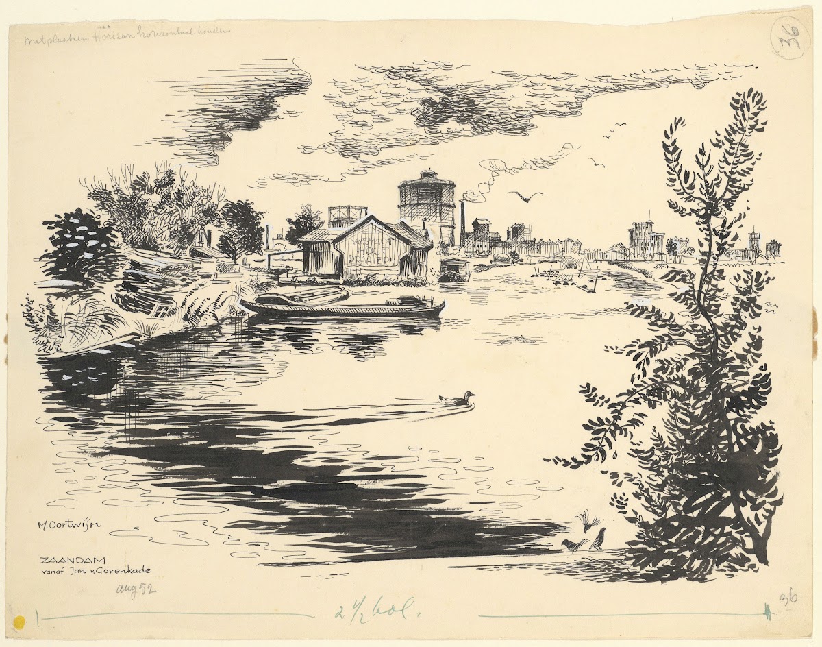 Gezicht op Zaandam vanaf de Jan van Goyenkade 1952