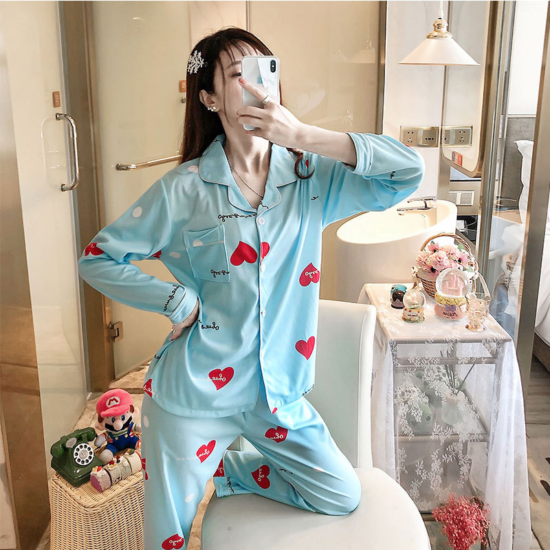 Damen-Pyjama-Set, Langarm, Herz-Muster, Freizeit-Stil