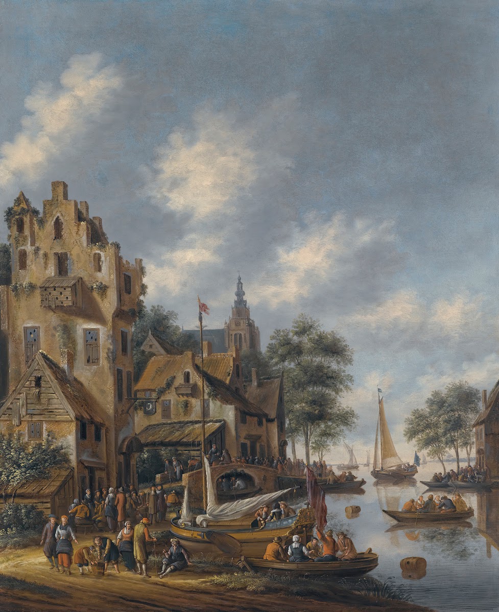 A Town On The Banks Of A River With Figures At The Waterside 1686