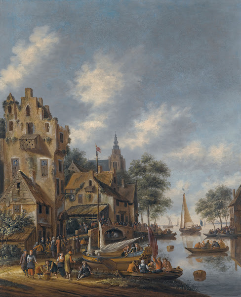 A Town On The Banks Of A River With Figures At The Waterside 1686