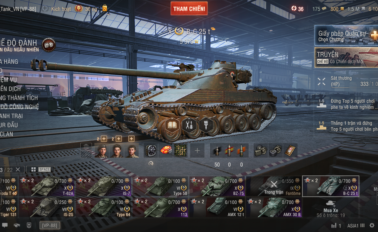 Acc World of Tanks PC sở hữu 6 tank X đa dạng BZ-75, 113, IS...