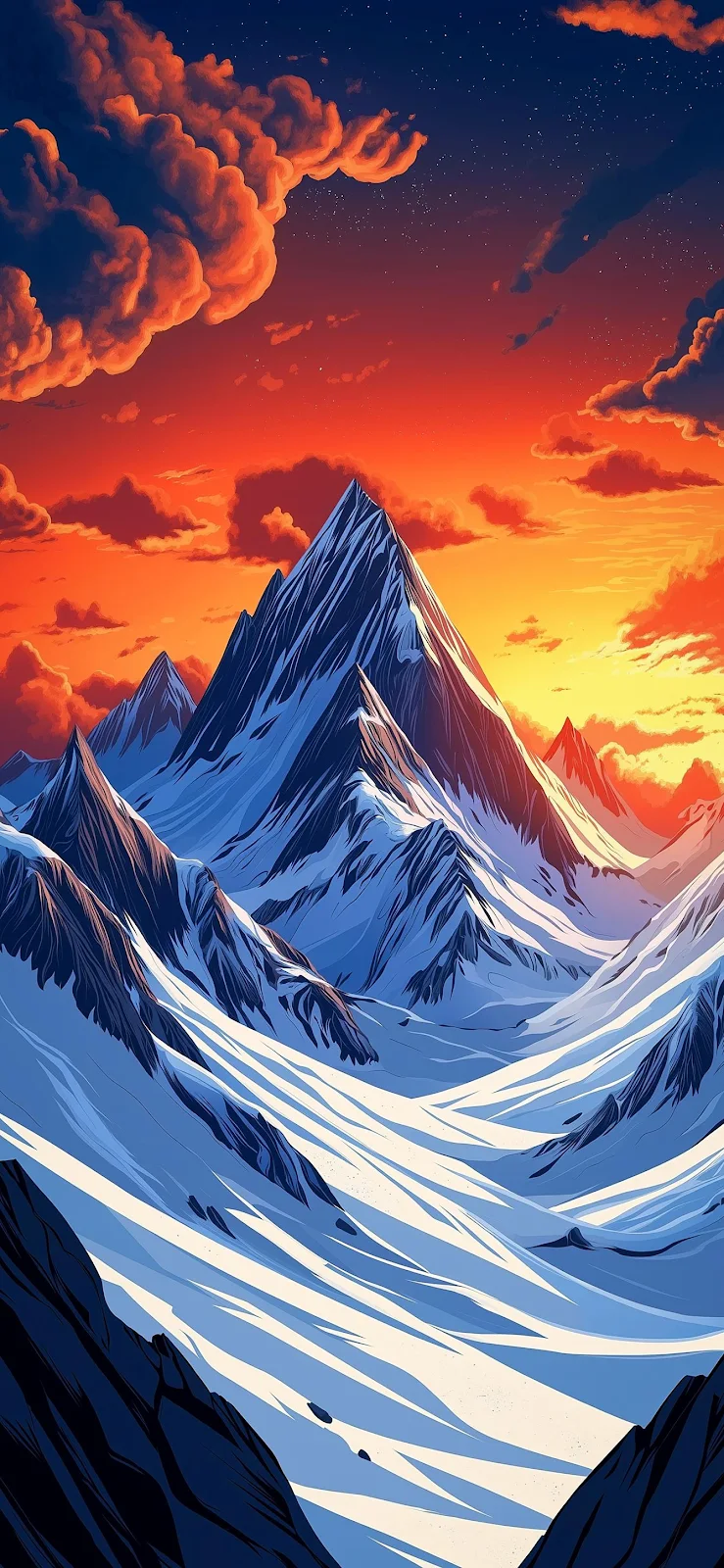 Majestic Snowy Mountain Peak - Digital Art Full HD iPhone Wallpaper (1339x2900)