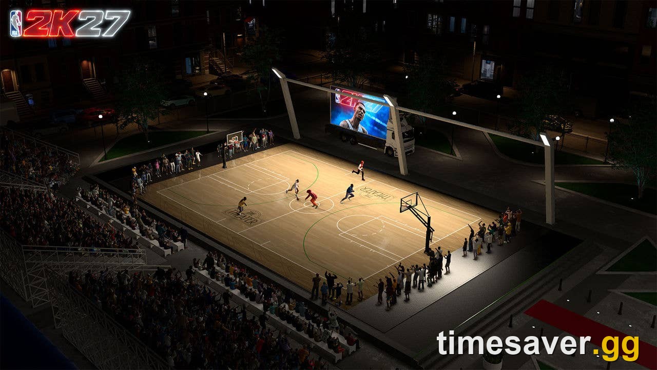 NBA 2K27 The City at night — the online hub where REP is earned in every game played