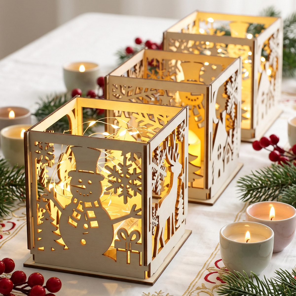 Weihnachtliche Holz-Lampenschirm-Dekoration