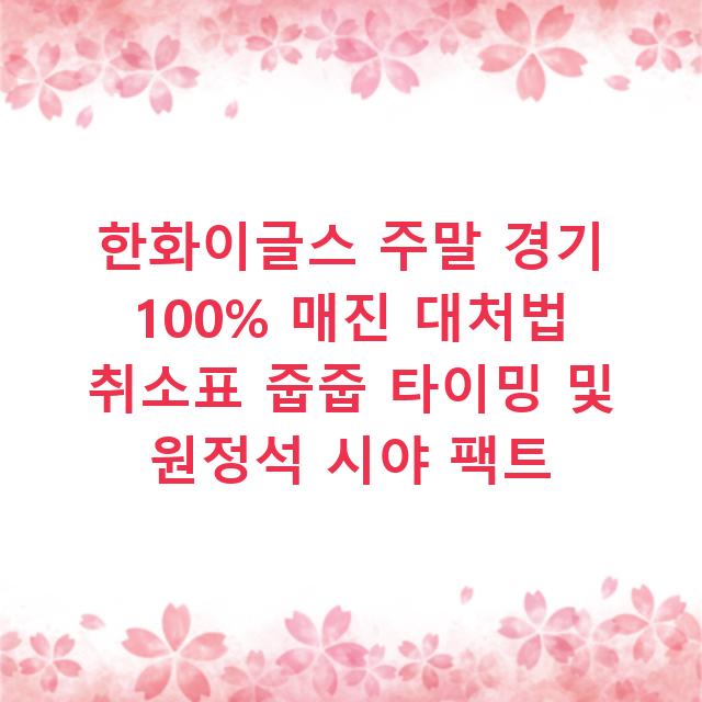 한화이글스 주말 경기 100% 매진 대처법 취소표 줍줍 타이밍 및 원정석 시야 팩트