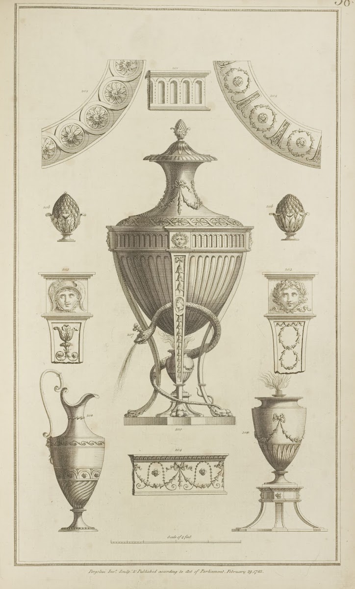 Central design of urn with snake curled around base 1777   1784