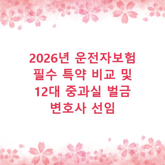 2026년 운전자보험 필수 특약 비교 및 12대 중과실 벌금 변호사 선임