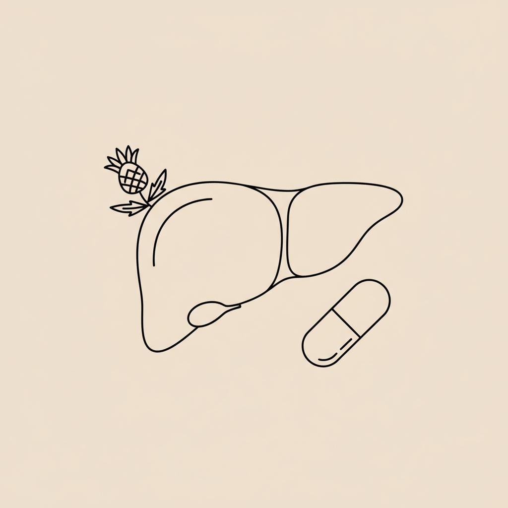 Minimalist Tonum-style line illustration of a liver with milk thistle flower and capsule on a beige background — How do I detox my liver asap?