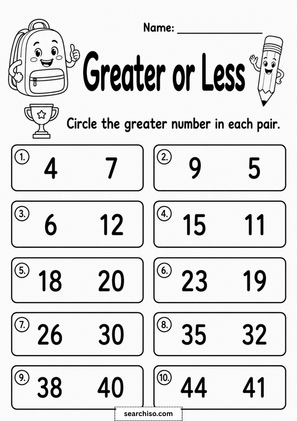 Greater or Less Comparing Numbers