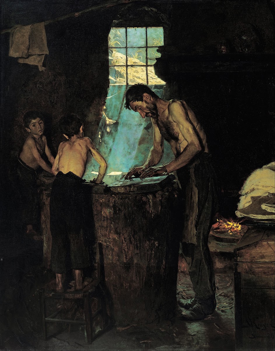 Hatters in an Italian village 1880