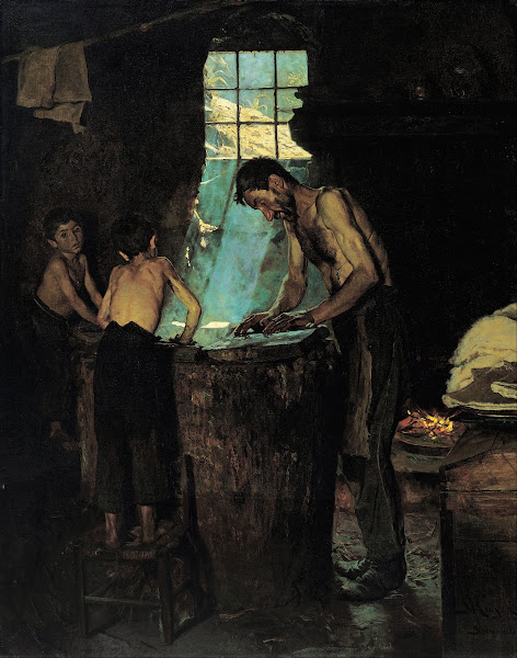 Hatters in an Italian village 1880