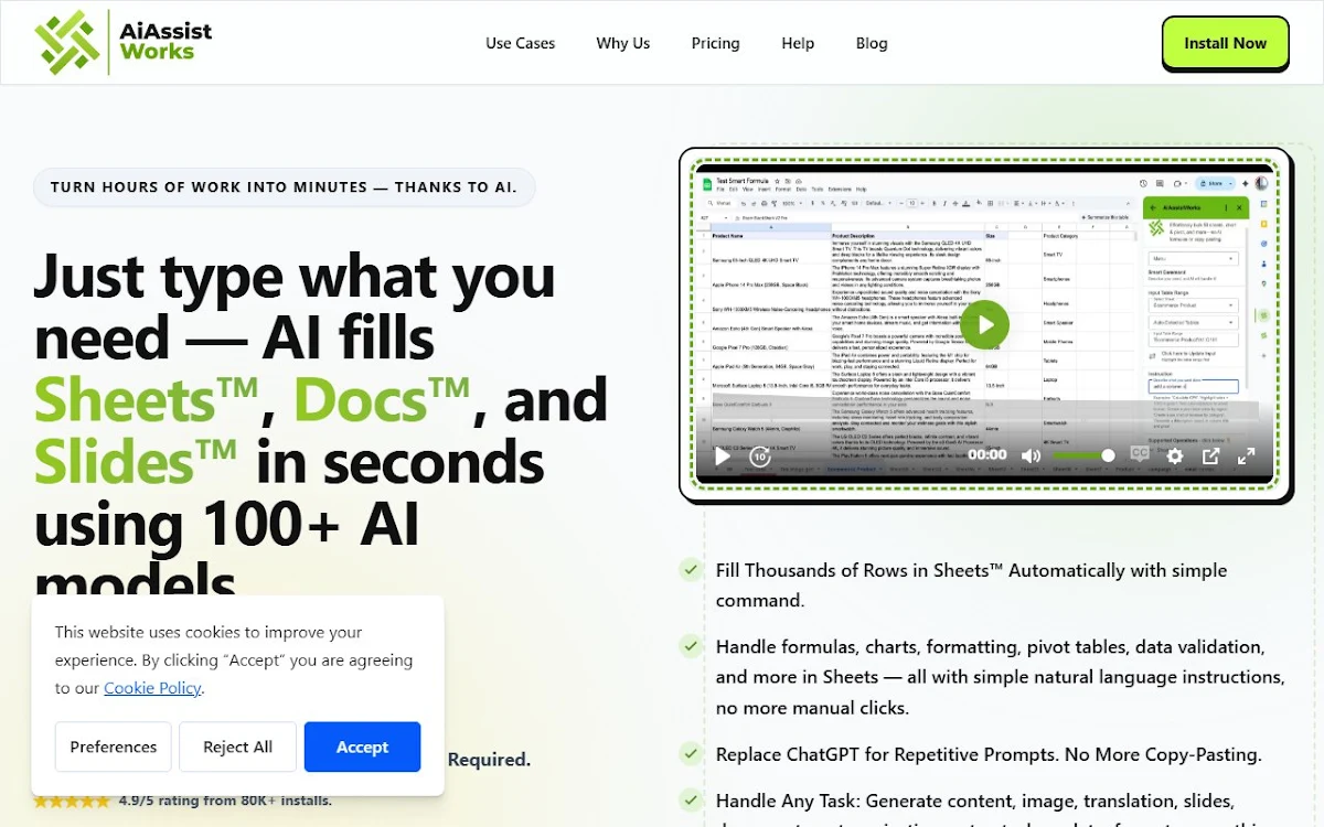 Captura de AiAssistWorks - AI for Sheets