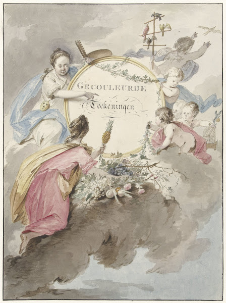 Titelblad voor kunstboek met Gecouleurde Teekeningen 1745   1808