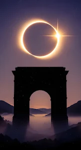 Solar Eclipse Starburst Above Roman Arch Silhouette