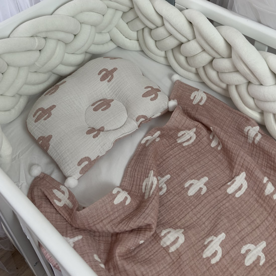 Plaid and pillow orthopedic Twins muslin jacquard 100x80 Cacti white/powder