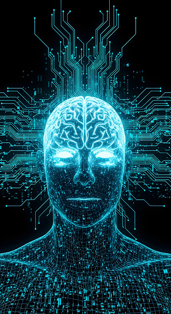 Glowing Digital Brain and Circuit Board AI Wireframe Head - Free mobile Wallpaper