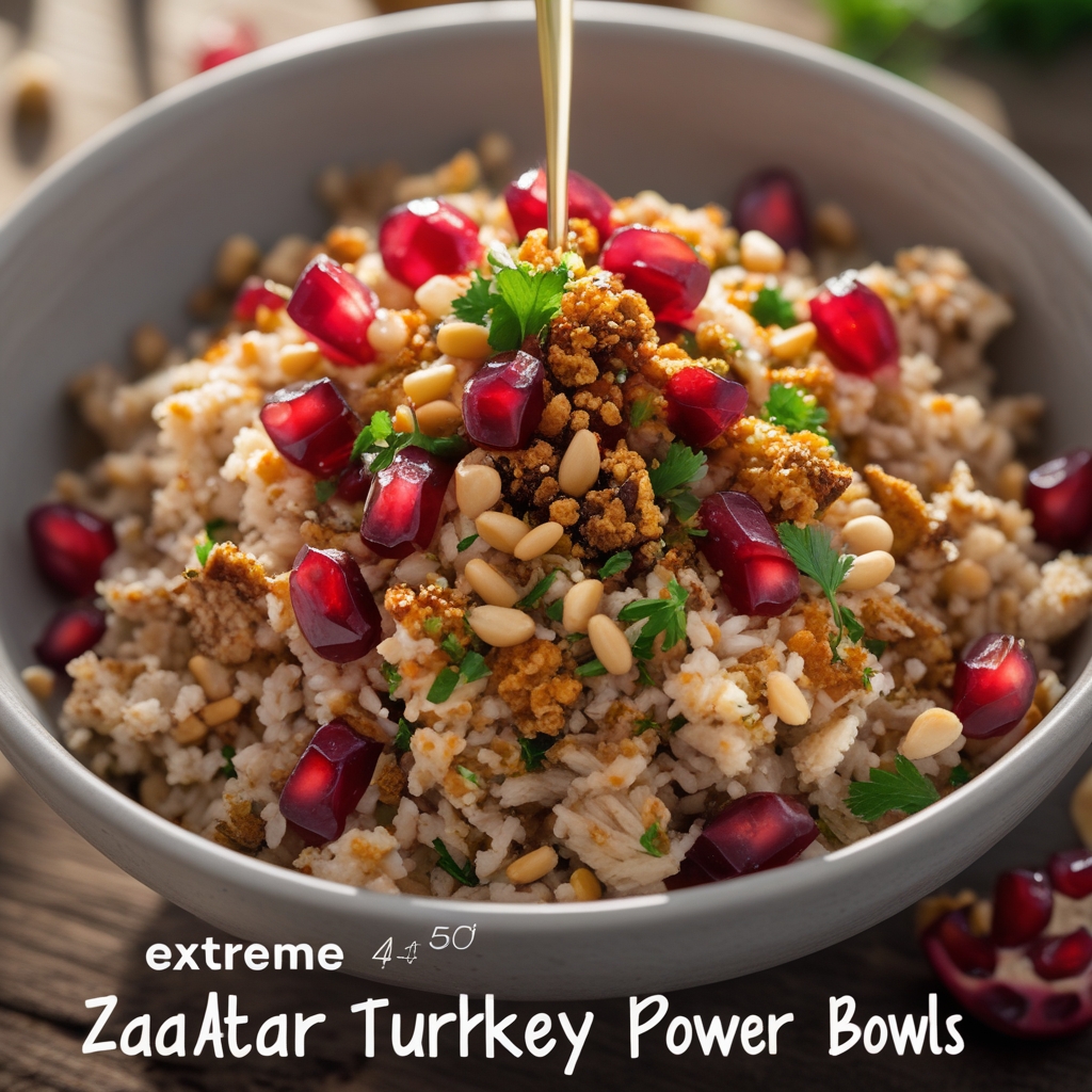 Za'atar Spiced Turkey & Cauliflower Rice Pilaf Power Bowls with Pomegranate-Date Glaze