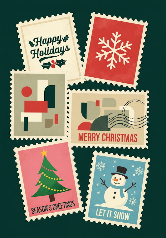Retro Holiday Postage Stamps