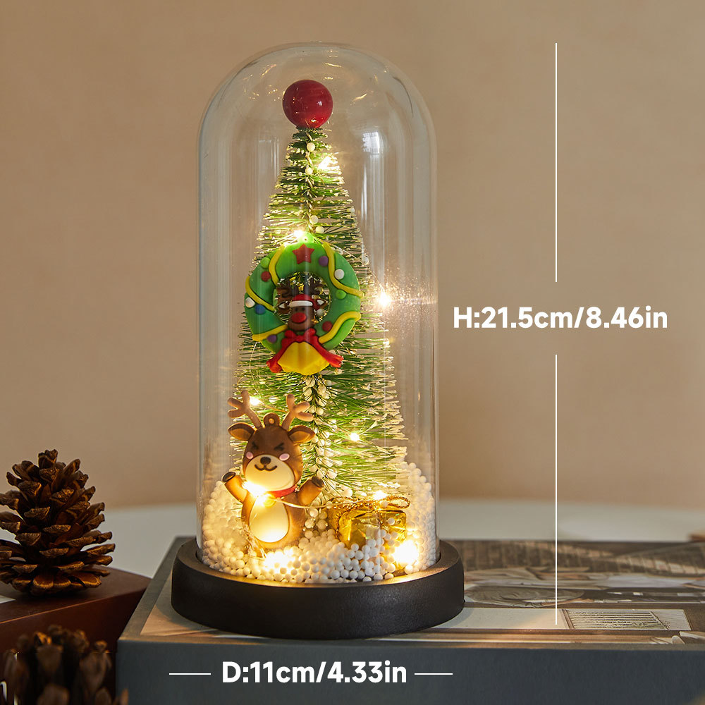 Mini Christmas tree in acrylic bell, illuminated, 13.5-21.5 cm