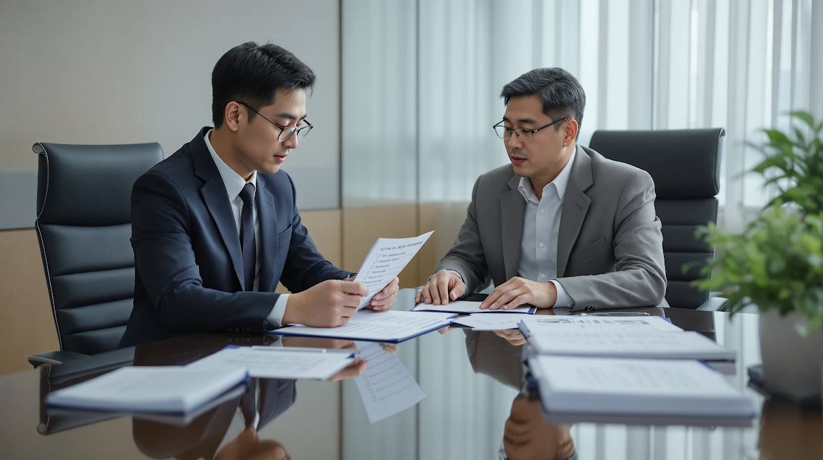 보훈보상대상자  2025년 보훈보상대상자들이 체크리스트를 들고 상담을 받는 모습, 실제 신청서류와 연금, 의료 지원 안내문이 테이블에 정리되어 있는 장면, 전문 변호사가 상담하는 상황