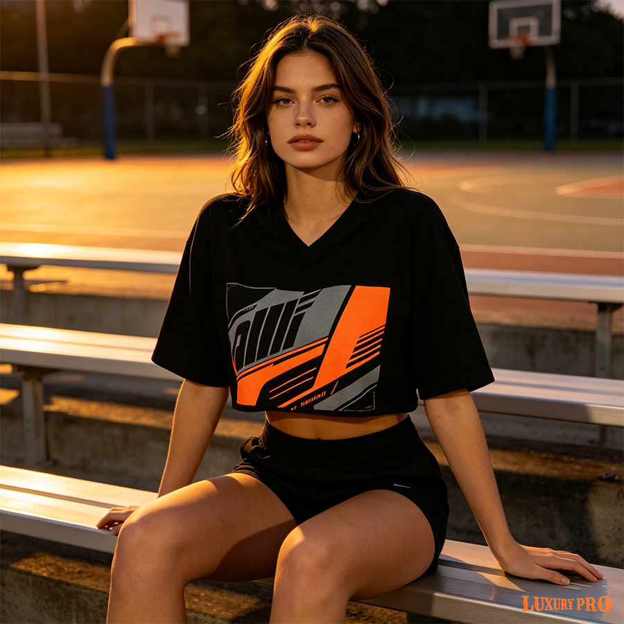 AOP Applique Embroidery Women's Crop Rugby Jersey