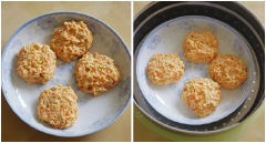 Múc từng muỗng hỗn hợp, nắn tròn dẹp. Xếp bánh vào đĩa sâu lòng, đặt vào nồi hấp. Hấp bánh trên lửa vừa trong khoảng 15 phút là chín. Thời gian hấp phụ thuộc vào kích thước bánh. Bánh càng lớn thì thời gian hấp càng lâu.
