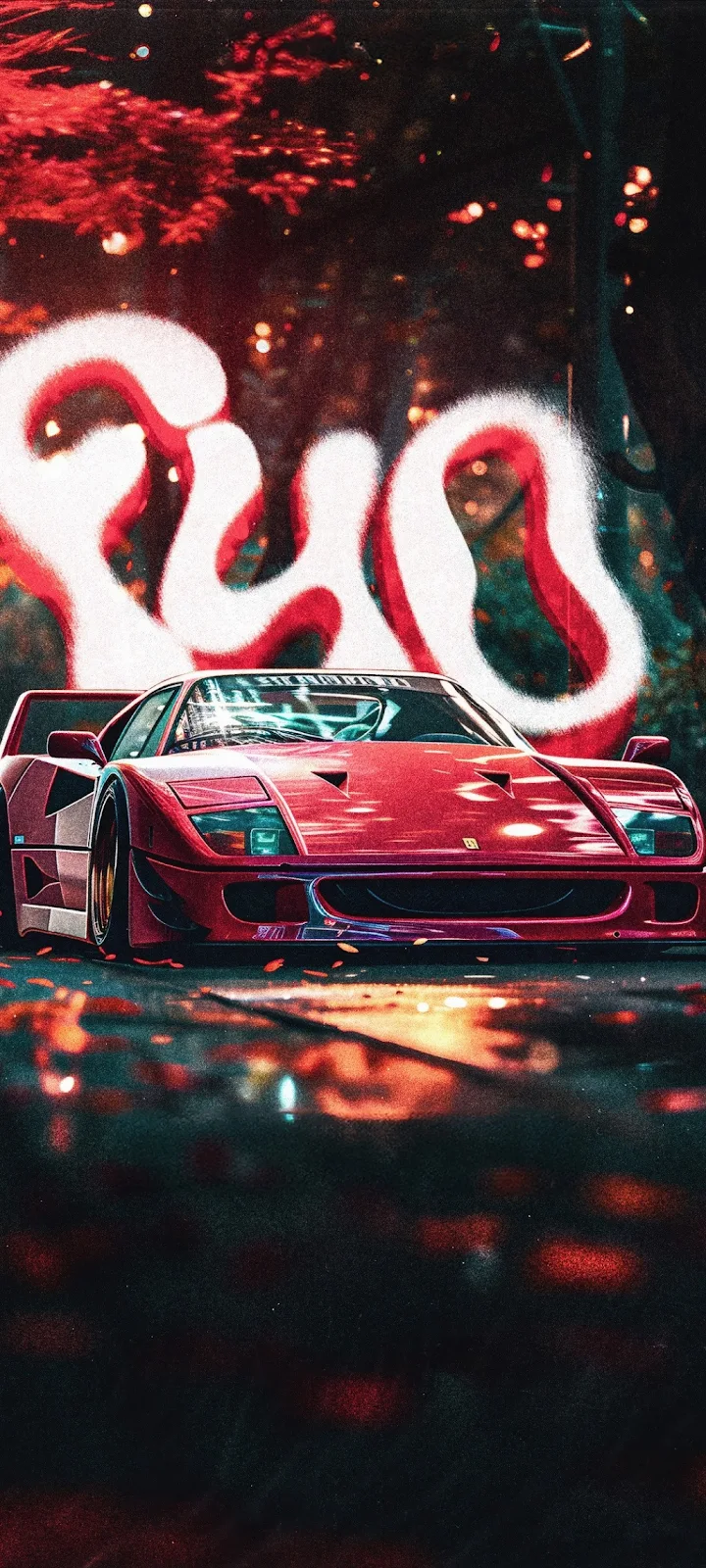 Ferrari F40 Neon Night - Digital Art iPhone Wallpaper (1032x2293)