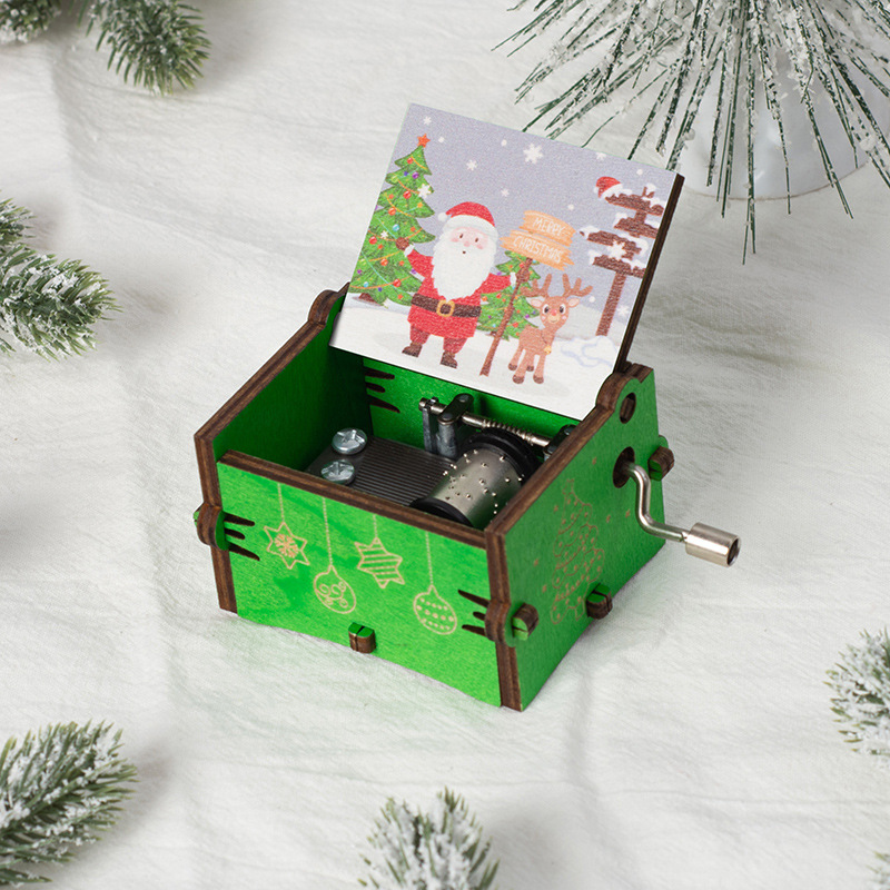 Decorative wooden music box with hand crank