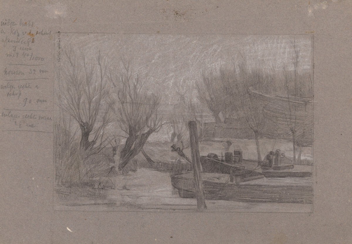 Schepen in een vaart bij knotwilgen 1874   1925