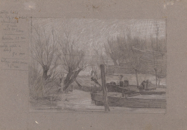 Schepen in een vaart bij knotwilgen 1874   1925