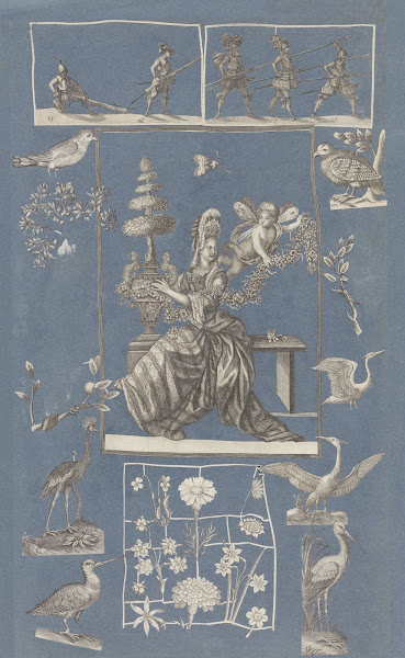 Collage of cut out prints pasted on blue paper Pl 17 1585