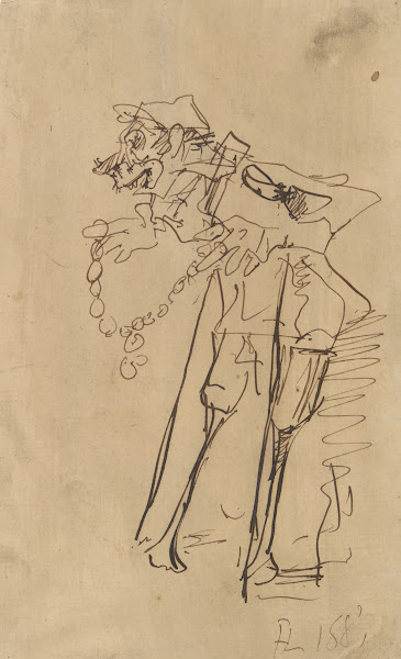 Caricature of a soldier holding adecoration 1881