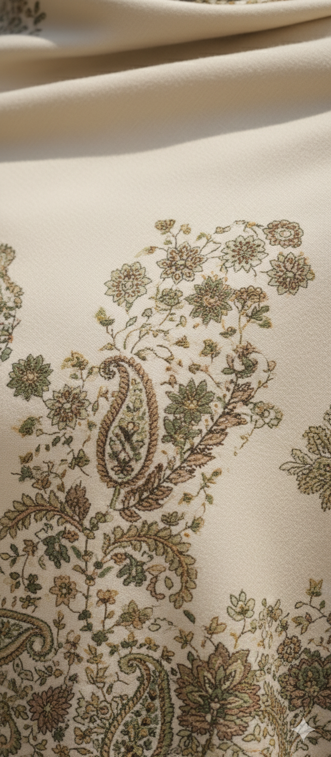 Pashmina Style Shawl in Ivory | Traditional Kashmiri/Ethnic Print Scarf