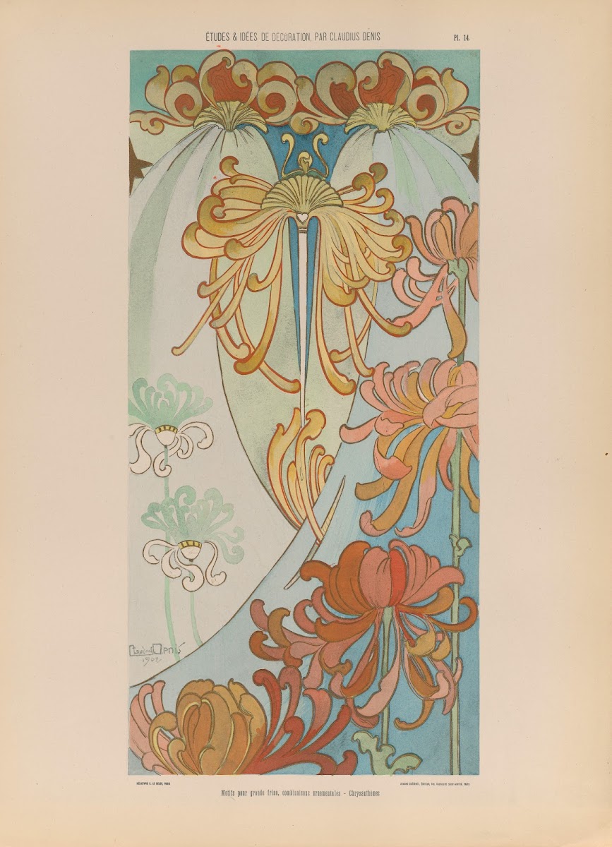 Motifs pour grande frise combinaisons ornementales  Chrysanthémes 1920