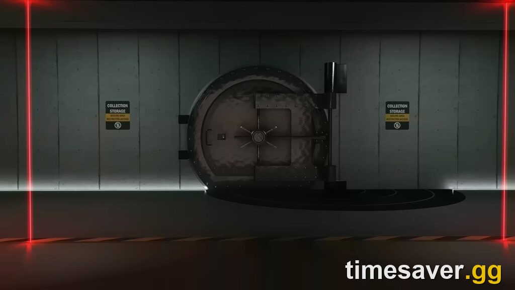 The Kortz Center collection storage vault door behind the laser corridor that gates the Elite Challenge run