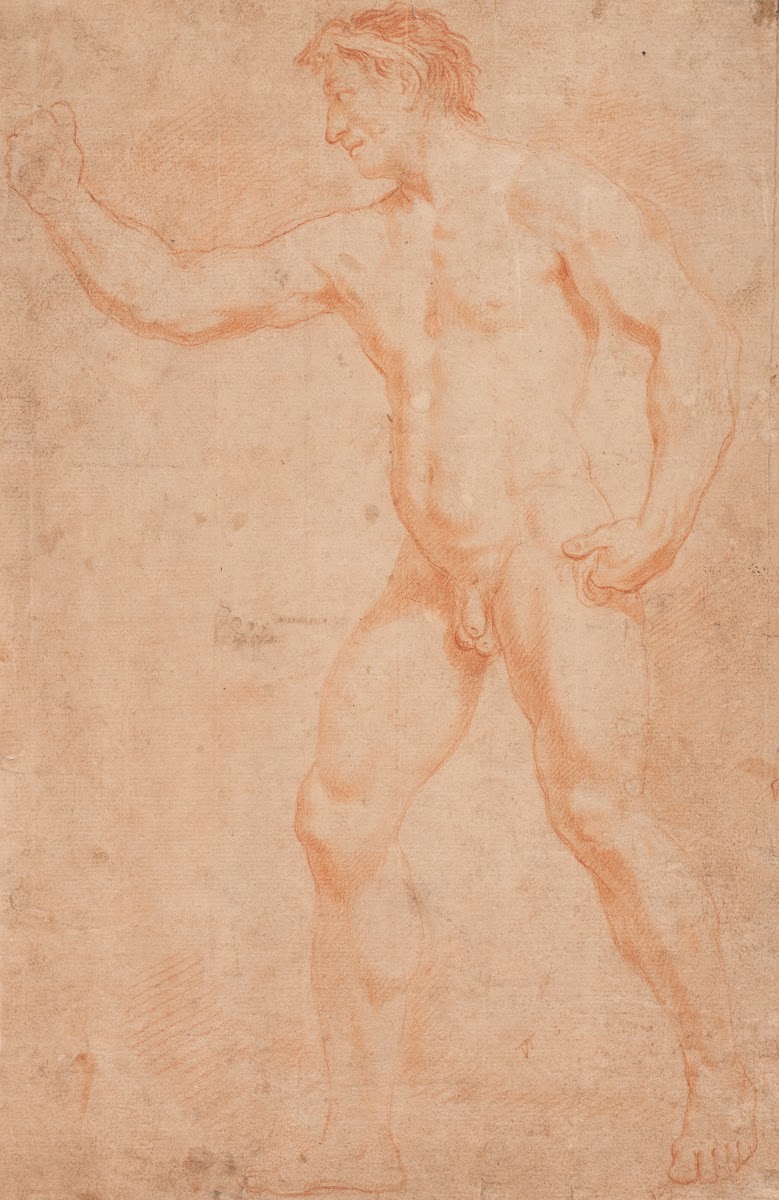 Mandlig modelstudie stående med løftet arm 1671  1738