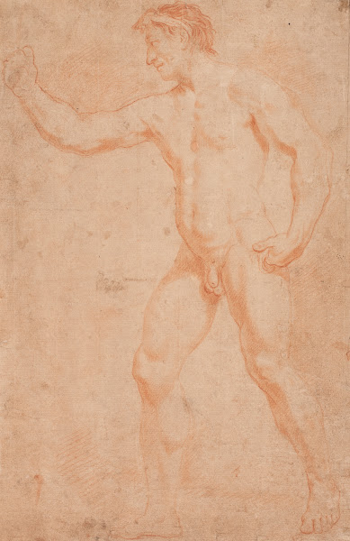 Mandlig modelstudie stående med løftet arm 1671  1738