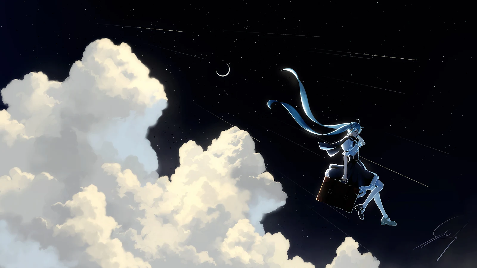Hatsune Miku Soars Above Clouds - Anime Digital Illustration 4K Wallpaper (4000x2250)