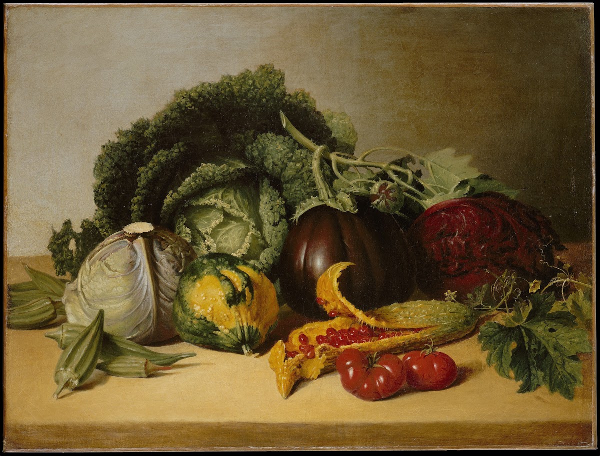 Still Life Balsam Apple and Vegetables ca 1820s